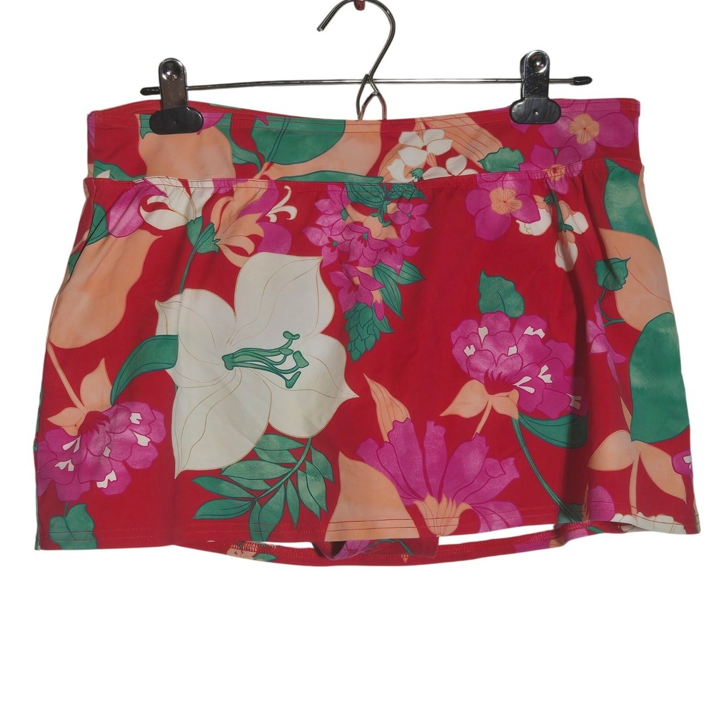 Lands End Red Tropical Floral Swim Skort 12 Skirt Beach Resort Summer Vacation